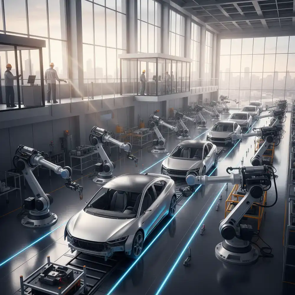 Clean modern automotive factory assembly line