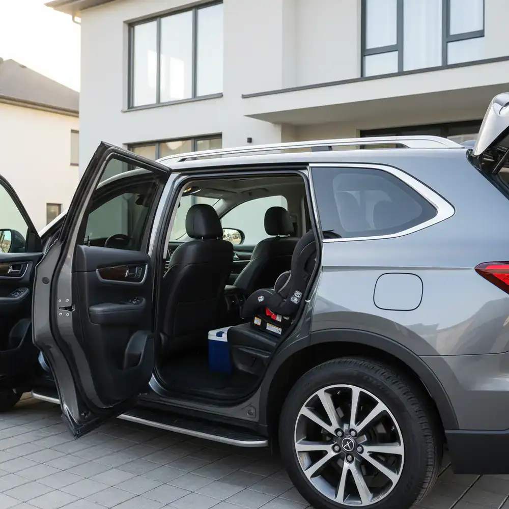 Family SUV with doors open showcasing interior space